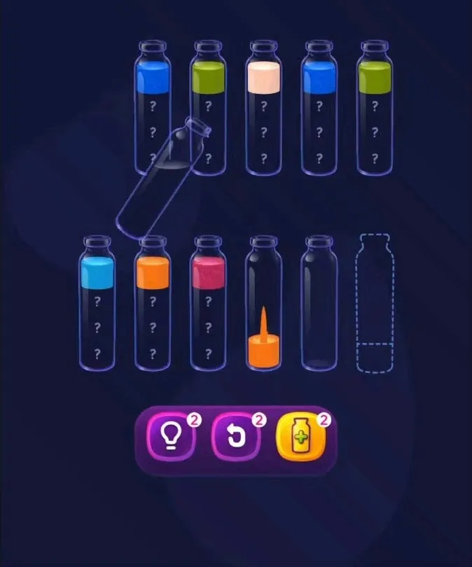 Уровень 47 Get Color: Две пустые бутылки внизу